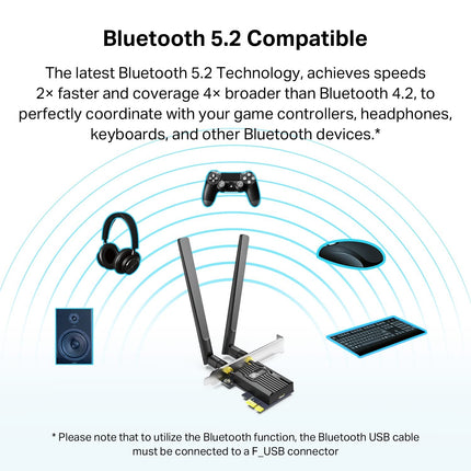 TP-Link WiFi 6 PCIe WiFi Card for Desktop PC AX1800 (Archer TX20E), Bluetooth 5.2, WPA3, 802.11ax Dual Band Wireless Adapter with MU-MIMO, Ultra-Low Latency, Supports Windows 11, 10 (64bit) Only