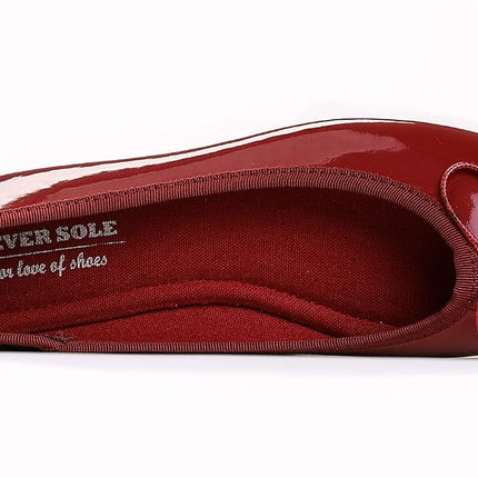 Feversole Women's Macaroon Colorful Memory Foam Cushion Ballet Flat Pumps Patent Burgundy