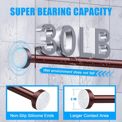 TEECK Shower Curtain Rod, 32-104 inch Adjustable Spring Tension Curtain Rod, Never Rust Anti-Slip Shower Curtain Rod for Bathroom, No Drilling, Never Collapse, Easy to Use, Brown