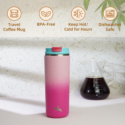 Konokyo Tumbler with Lid, 16 oz Travel Coffee Mug Double Wall Vacuum Stainless Steel Thermal Metal Cup Insulated Water Bottle,Cherry