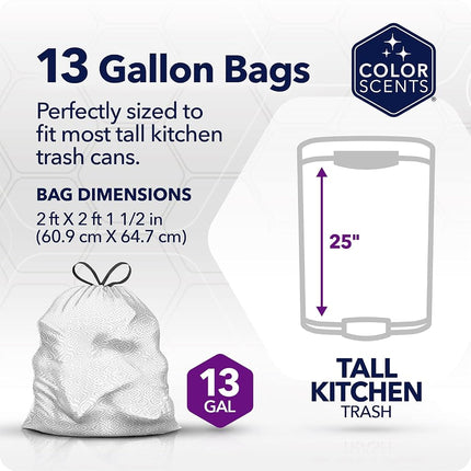 Color Scents Tall Kitchen Trash Bags - 13 Gallon, 20 Bags (1 Pack of 20 Count), Drawstring - White Bag in Lavender + Sage Scent with Microban
