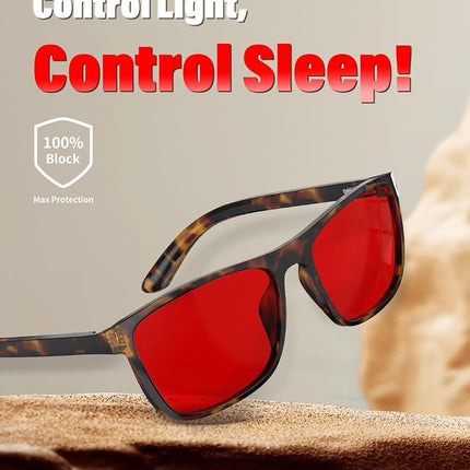 Bloomoak 99% Blue Light Blocking Glasses - Anti Glare Amber Gaming Glasses for Better Sleep for Screens, Gaming, TVs, Mobile Phones, Red - 100% - Brown tortoiseshell frame, 52-18-145