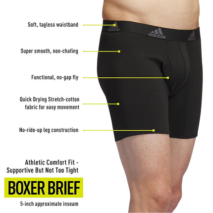 adidas Performance Stretch Cotton Boxer Brief U Men's Underwear (Pack of 3), Black and Onyx Grey, S