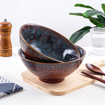 HOKELER Ceramic Japanese Ramen Bowl Set, 2 Sets Asian Pho Udon Soup Noodle Bowls with Spoons and Chopsticks (Peacock Green, 8 inches)