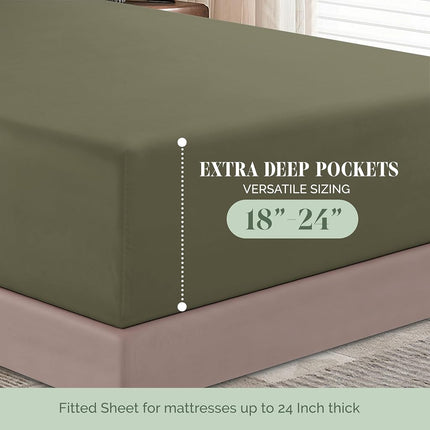 Elegant Comfort Fitted Sheet with Extra Deep Pocket of 18-24 inches, for High Mattresses, 1500 Thread Count Soft, with Smart Pocket, Wrinkle Resistant, Queen Size, Green