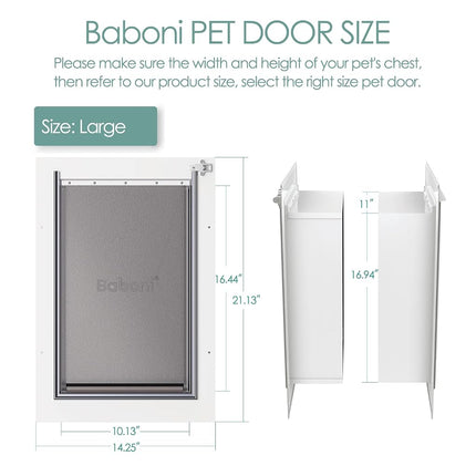 Baboni 3-Flap Pet Door for Wall, Steel Frame and Telescoping Tunnel, Aluminum Lock, Double Flap Dog Door and Cat Door, Strong and Durable (Pets Up to 100 Lb) -Large