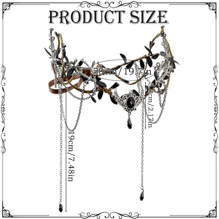 MOSTORY Woodland Elf Crown for Women - Medieval Elf Headpiece with Tassel for Renaissance Renfaire Fae Cosplay Viking Outfit, Black-silver, One Size