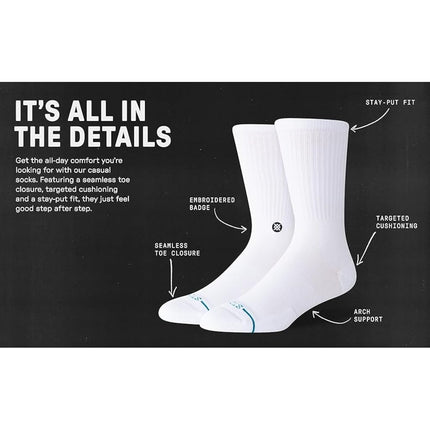 Stance Crew Sock - Icon - 3 Pack (Large, Black)