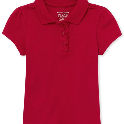 The Children's Place Baby Girls and Toddler Girls Short Sleeve Ruffle Pique Polo, Ruby, 5T