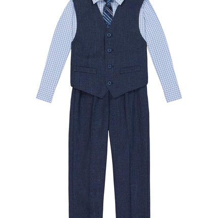 IZOD Boys' 4-Piece Set with Collared Dress Shirt, Tie, Vest, and Pants, Tanzanite, 10