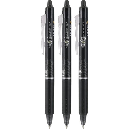 Pilot FriXion Clicker Retractable Erasable Gel Pens Fine Point (.7) Black Ink 3-pk; Make Mistakes Disappear, No Need For White Out. Smooth Lines to the End of Page, America’s #1 Selling Pen Brand