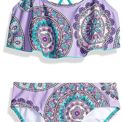 Kanu Surf Girls' Big Jasmine Flounce Bikini Beach Sport 2-Piece Swimsuit, Purple, 8