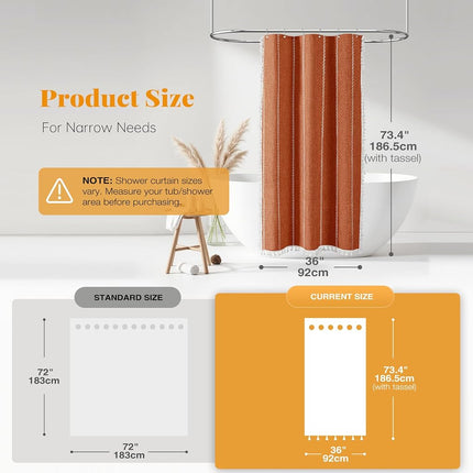 BTTN Small Boho Linen Heavy Duty Cloth Shower Curtain, 36x72, Burnt Orange