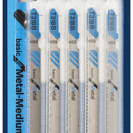 Bosch T318B 5-Piece 5-1/4 In. 14 TPI Basic for Metal T-Shank Jig Saw Blades