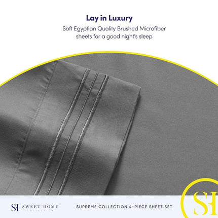Twin Sheets - Breathable Luxury Sheets with Full Elastic & Secure Corner Straps Built In - 1800 Supreme Collection Extra Soft Deep Pocket Bedding Set, Sheet Set, Twin, Gray
