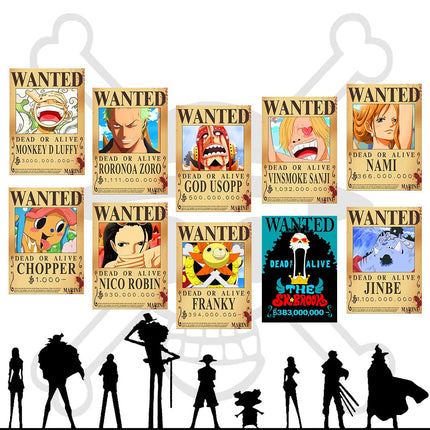 TYZZHOA 11 PCS Anime One Piece Wanted Bounty Posters 11×15 IN, Nika Luffy 3 billion Updated Bounty Edition, 10 Straw Hat Pirates Crew Zoro, Sanji, 1 PC One Piece Flag