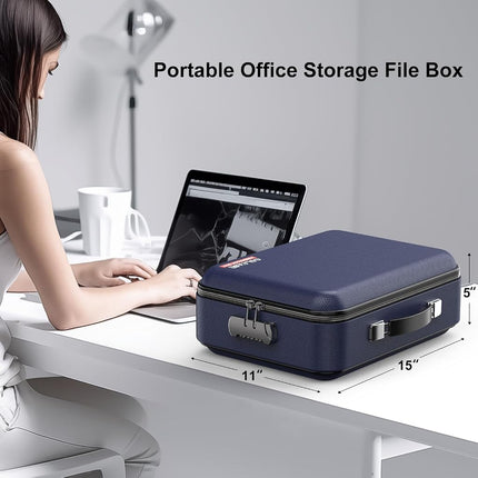 COLCASE Fireproof File Box, Hard Case Fireproof Box with Lock Hard-Shell Design Fireproof Water Resistant Safe Box Document Organizer for Important Documents Certificates Laptop Passports Blue