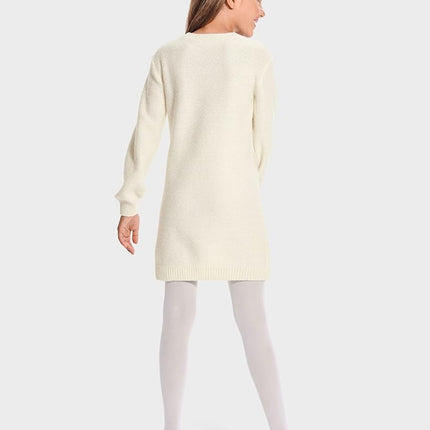 The Children's Place Girls' Long Sleeve Sweater Dress, White Cable Knit, X-Small