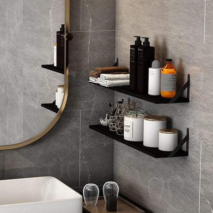 YGEOMER Wall Shelves, Black Floating Shelves Different Sizes for Living Room, Bathroom, Bedroom, Kitchen, Home Decor (Set of 4)