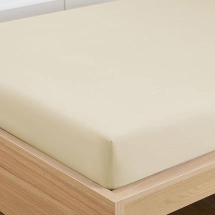 King Size Fitted Sheet Only with Full Elastic & Built in Corner Sheet Straps to Prevent Shifting - Soft & Breathable Brushed Microfiber Bottom Sheet, King, Beige/Cream