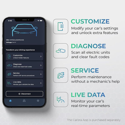 Carista OBD - Bluetooth OBD2 Scanner - Car Scanner Diagnostic Tool and Code Reader with Access to Diagnostics, Customizations, Service Tools, and Live Data - Subscription Required