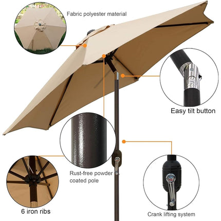 Blissun - Paraguas de patio de 7 pies, bot�n inclinable para patio, manivela (bronceado)