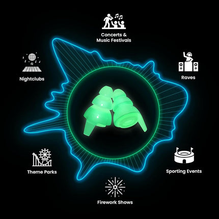 Eargasm Afterglow Earplugs for Smaller Ears - Luminous Earplugs for Concerts, Music Festivals, Musicians and Nightlife - Reusable Hearing Protection with Noise Reduction Up to 21dB