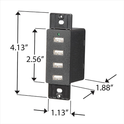 Magnadyne Wall Mount USB-A Charging Ports for RV & Vehicle Use, Includes Wall Plate (Black)