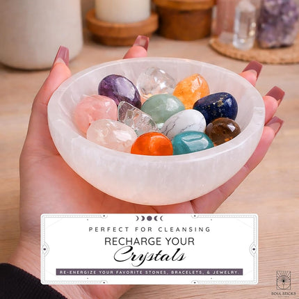 Selenite Crystal Bowls for Smudging, Healing, Recharging Crystals | Pure Selenite Smudge Bowl & Crystal Charging Station Ethically Sourced in Morocco (4 Inch (Pack of 1)