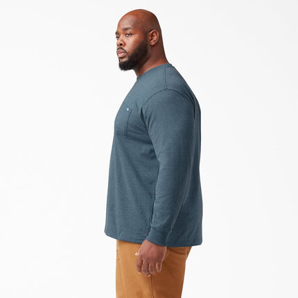 Camiseta de manga larga Dickies para hombre, cuello redondo, peso pesado, para trabajo, azul báltico con teñido jaspeado, talla mediana