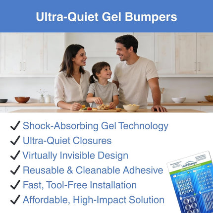 HushBumps Ultra-Quiet Bumpers for Interior Doors 3-Pack. Polymer Gel Provides Superior Noise Reduction. Just Peel & Stick. No Tools Required. Provides Soft and Quiet Close. 30 pcs.