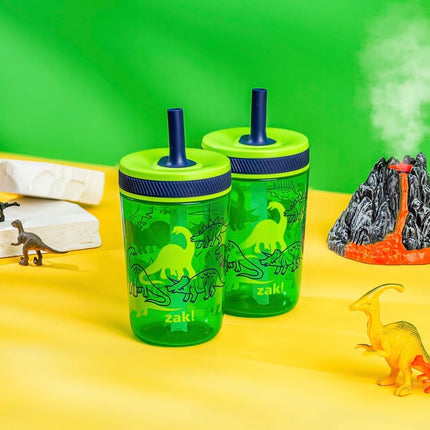 Zak Designs Kelso 15 oz Tumbler Set, (Dino Camo) Non-BPA Leak-Proof Screw-On Lid with Straw Made of Durable Plastic and Silicone, Perfect Toddler Cup Bundle for Kids (2pc Set)