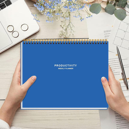 Weekly Productivity Planner - 8.5" x 11" Dashboard Desk Notepad Has 6 Focus Areas to List Tasks for Goals, Projects, Clients, Academic or Meal-Organize Your Daily Work Efficiently, 54 Weeks, Blue