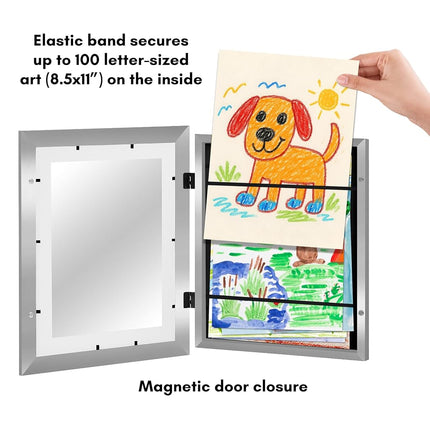 Americanflat - 2 Pack - Kids Artwork Display Frame Changeable (Silver) - Magnetic Door Holds 100 Art Pieces - A4 Size Display with Mount or 10x12.5 Without Mount - My Mini Masterpiece