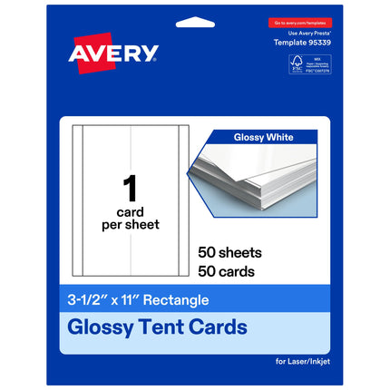 Avery Printable Rectangle Tent Cards, 3.5" x 11", 