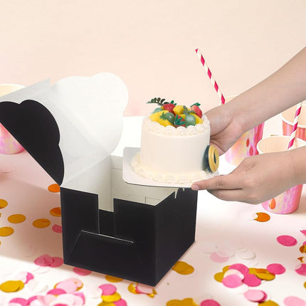 DOYIDE 20Pcs Mini Cake Boxes with Window, 6x6x5 Inches Black Bakery Boxes