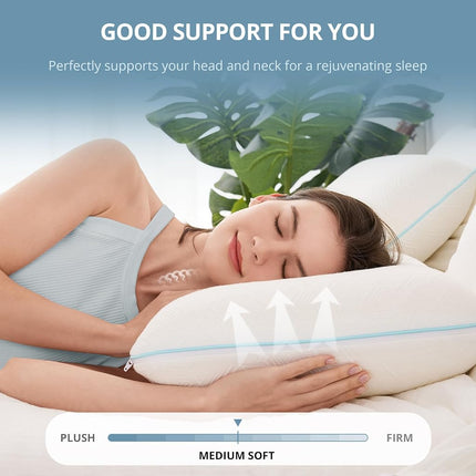 EGOHOME Memory Foam Pillow for Sleeping Queen Size, Medium Soft Bed Pillow with Washable Removable Cover for Back, Stomach,Side Sleepers White 16" x 24"