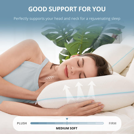EGOHOME Memory Foam Pillow for Sleeping Queen Size, Medium Soft Bed Pillow with Washable Removable Cover for Back, Stomach,Side Sleepers White 16" x 24"