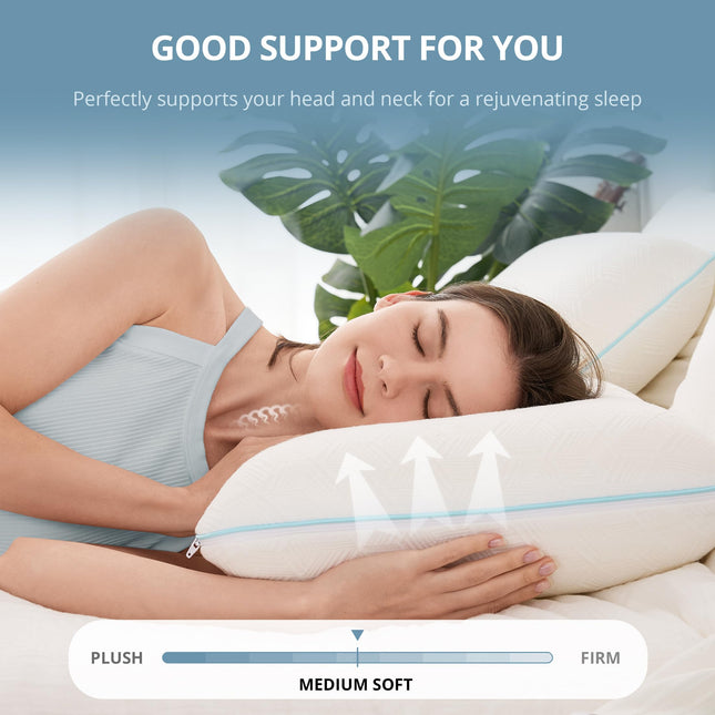 Almohada de espuma viscoelástica EGOHOME para dormir tamaño Queen, almohada de cama de suavidad media con funda extraíble lavable para personas que duermen de espalda, boca abajo o de lado, blanca, 40 x 60 cm