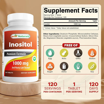 Best Naturals Inositol 1000 mg 120 Tablets (120 Count (Pack of 3))