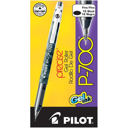 PILOT, Precise P-700 Gel Ink Rolling Ball Stick Pens, Marbled Barrel, Fine Point 0.7 mm, Black, Pack of 12