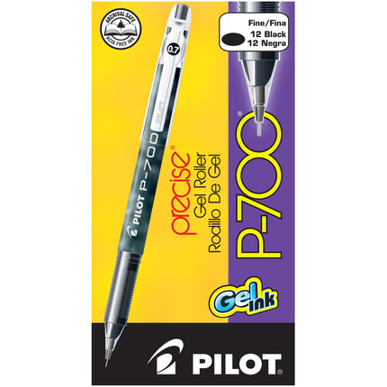 PILOT, Precise P-700 Gel Ink Rolling Ball Stick Pens, Marbled Barrel, Fine Point 0.7 mm, Black, Pack of 12