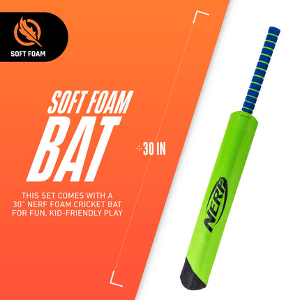 Nerf Foam Cricket Set - Full Starter Cricket Set with 30" Foam Cricket Bat, (2) Foam Balls + (3) Plastic Wickets - Perfect for Adults, Kids + Beginners - Full Foam Cricket Set