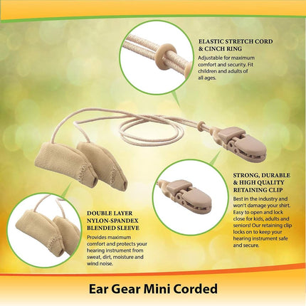 Ear Gear - Hearing Instrument Protection - Mini Corded Black (Fits hearing instruments 1" - 1.25")