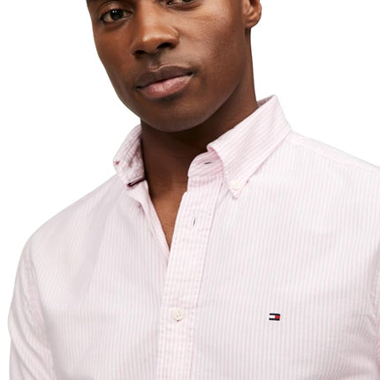 Tommy Hilfiger Mens Long Sleeve Oxford Shirts in Regular Fit, Men's Button Down Shirts, Also Available in Big and Tall, Classic Pink/White, XL
