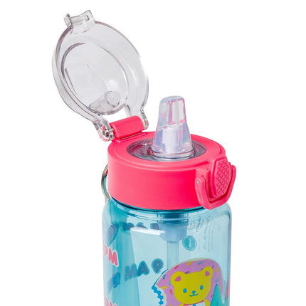 Silver Buffalo Sanrio Hello Kitty Pool Party Plastic Blue Water Bottle with Locking Lid, Strap, and Hydration Tracker, 33 Ounces