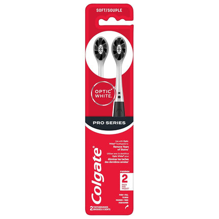 Colgate Optic White Pro Series Charcoal Toothbrushes, Adult Soft Toothbrushes with Charcoal Spiral Bristles, Helps Polish Away Surface Stains and Whitens Teeth, 2 Pack