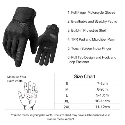 INBIKE Breathable Mesh Motorcycle Gloves Touchscreen with TPR Palm Pad Hard Knuckle Black Medium