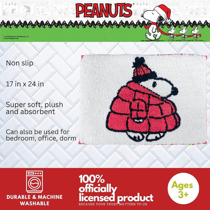 Coleccionables Peanuts Snoopy Puffer Coat Alfombra de Baño Antideslizante de Felpa de Punto de Poliéster para Festividades y Navidad, 17x24, (Producto con Licencia Oficial) de Franco