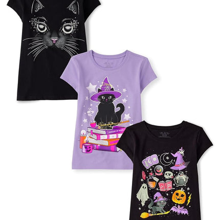 The Children's Place Girls All Holidays Short Sleeve Graphic T-Shirts,multipacks, Cat/Witch Cat/Spooky Icons, Small